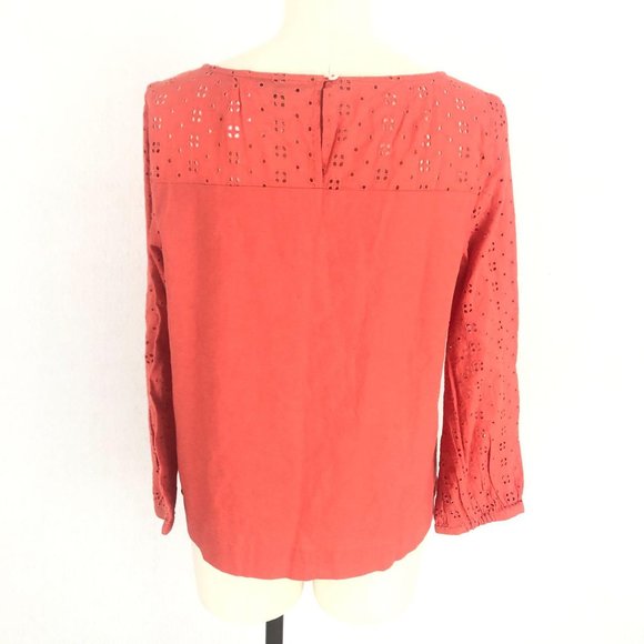 J. Crew NWT Coral Linen Blend Eyelet Top Sz M - Picture 3 of 9